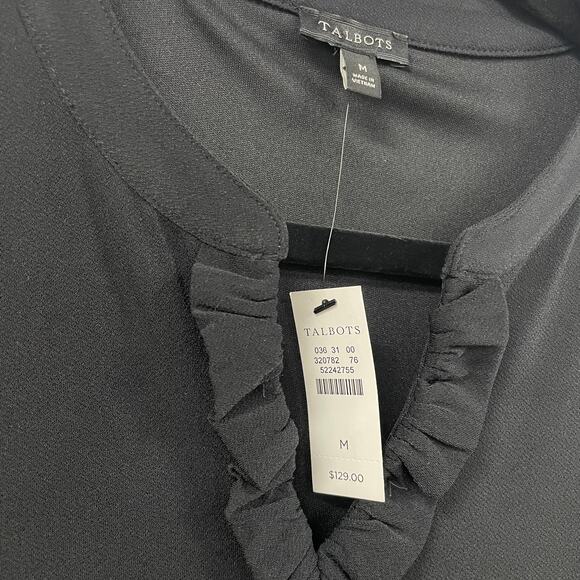 NWT Talbots Ruffle Split Neck Black Knee Length Stretch Dress Womens Medium - Picture 4 of 6